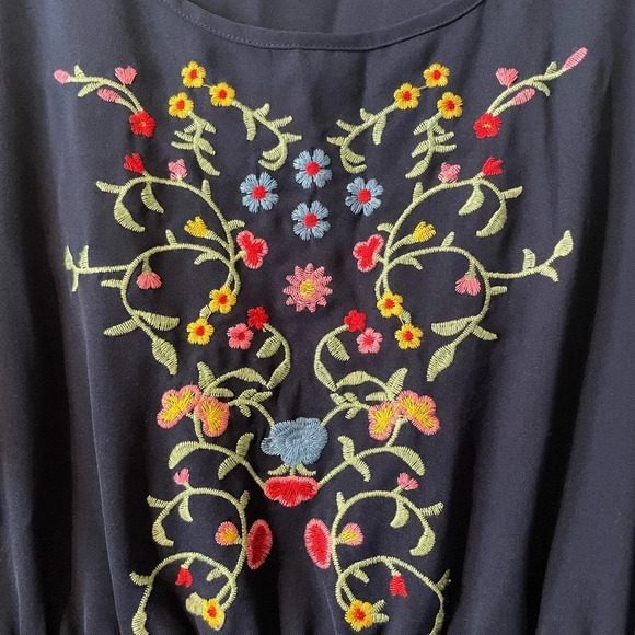 SHEIN Curve Blue Midi Dress Floral Embroidered Design Butterfly Sleeves Size 3X - Picture 3 of 8